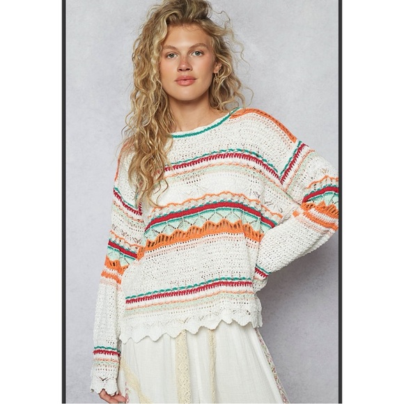 298 🧡 POL. Colorful Striped Knit Summer Sweater - Picture 1 of 6